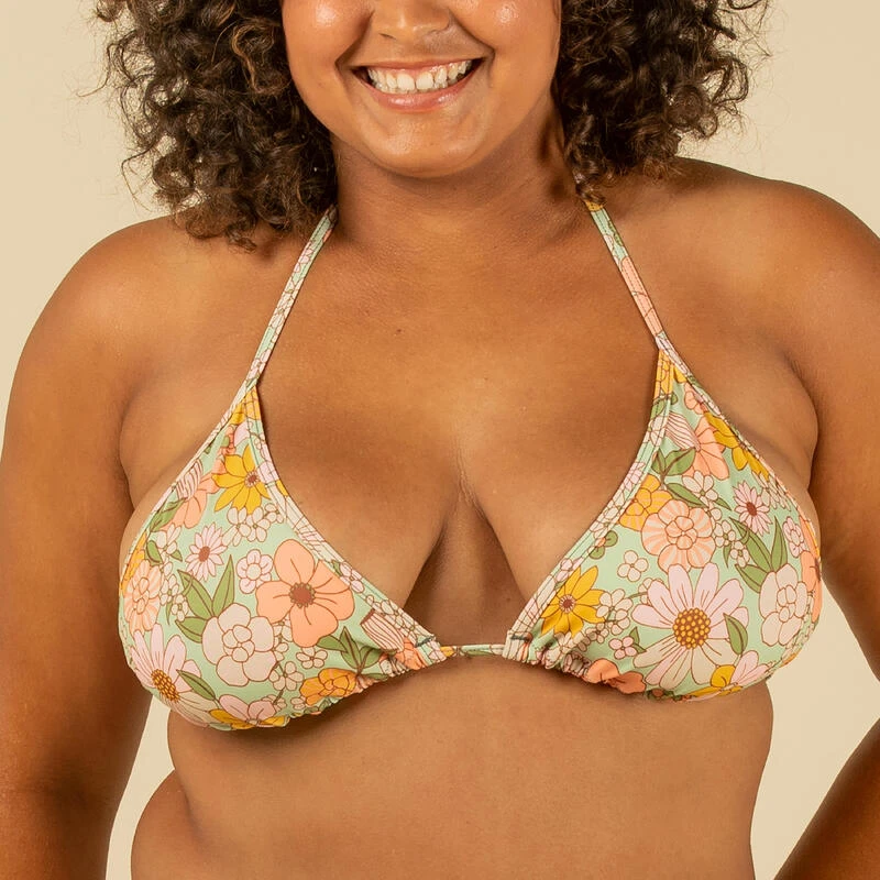 HAUT DE MAILLOT DE BAIN FEMME TRIANGLE COULISSANT AVEC COQUES VINTAGE – Image 4