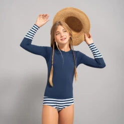 Maillot 1 Pièce Manches Longues Fille MAYA Bleu Marine