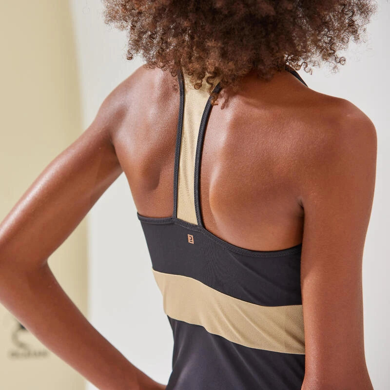 MAILLOT DE BAIN 1 PIECE CALYSTA FILLE 900 NOIR OR – Image 5